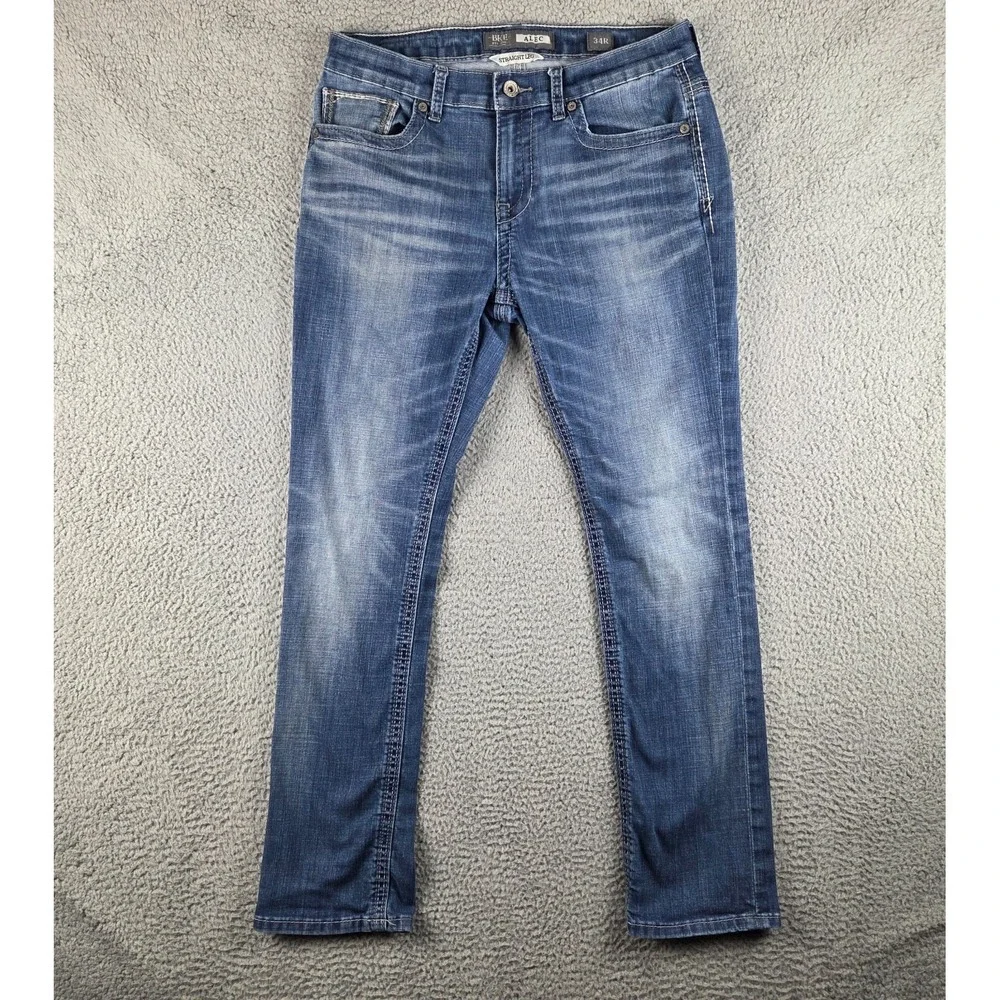 BKE Alec Jeans Mens 34R‎ (33x31) Blue Straight Denim Stretch Casual